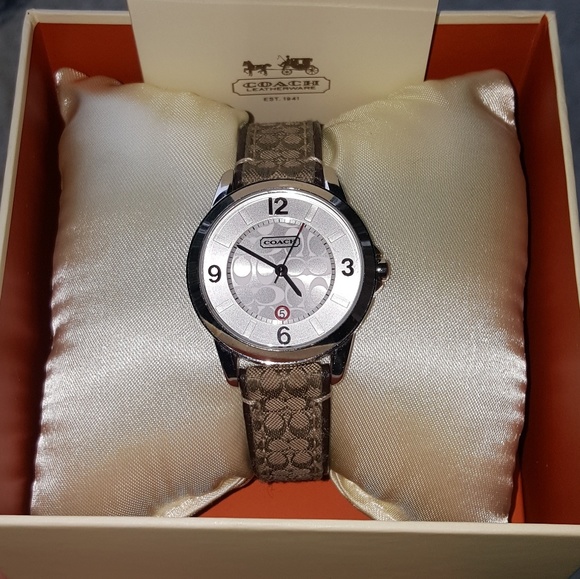Coach Accessories - Coach Classic Signature Logo Leather Strap Watch.